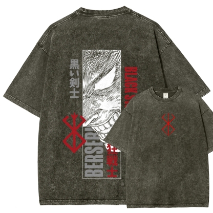 Berserk Anime Acid Washed Oversize T-Shirt