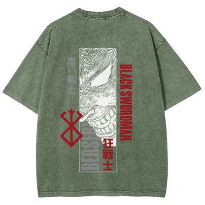 Berserk Anime Acid Washed Oversize T-Shirt