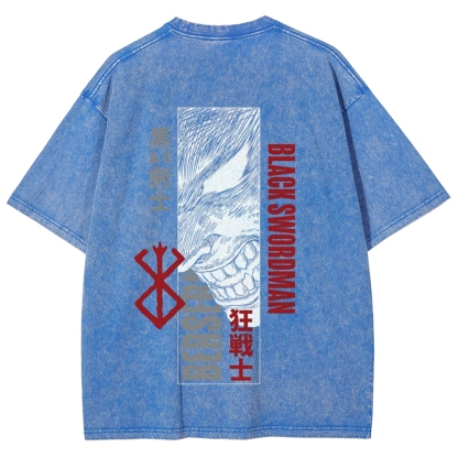 Berserk Anime Acid Washed Oversize T-Shirt