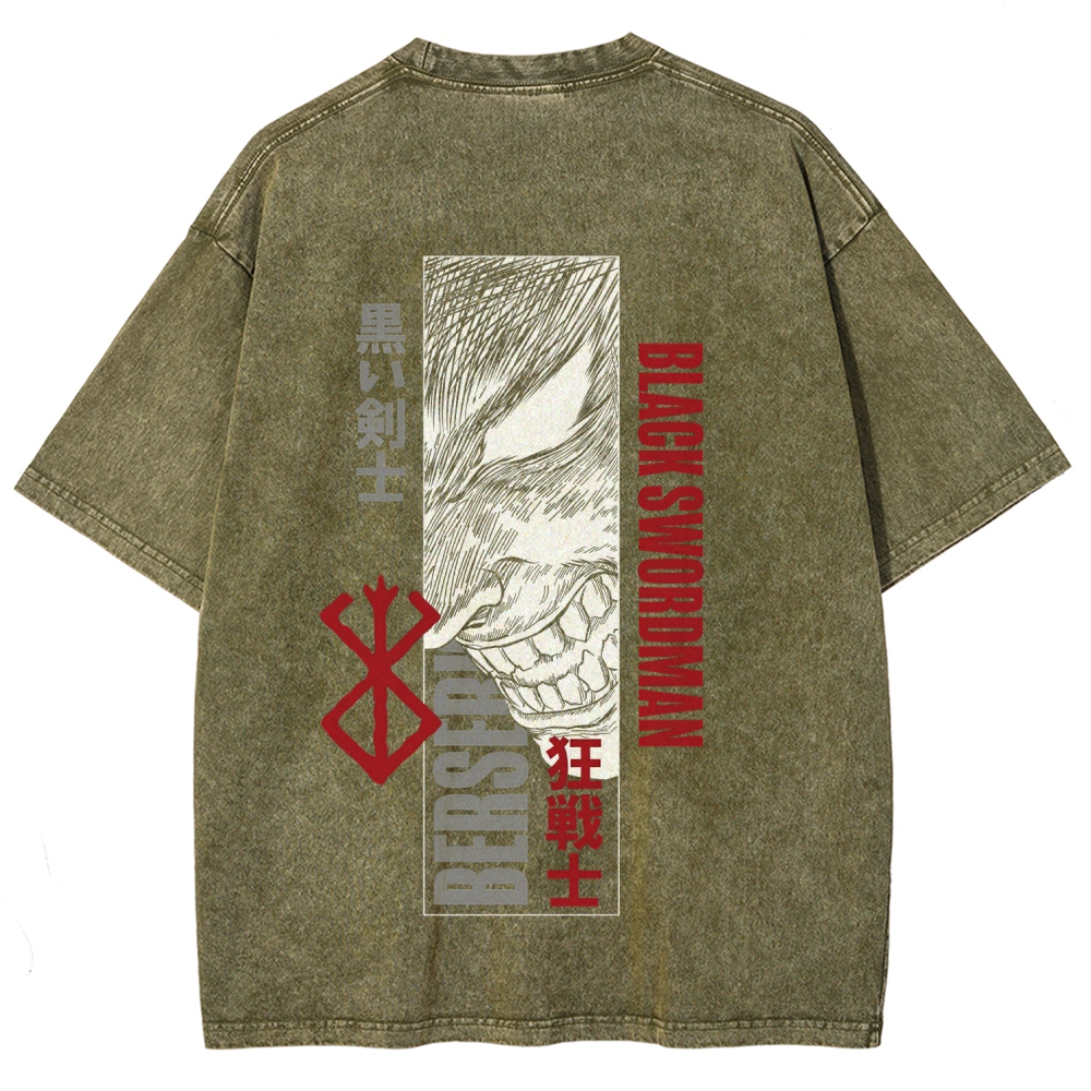 Berserk Anime Acid Washed Oversize T-Shirt