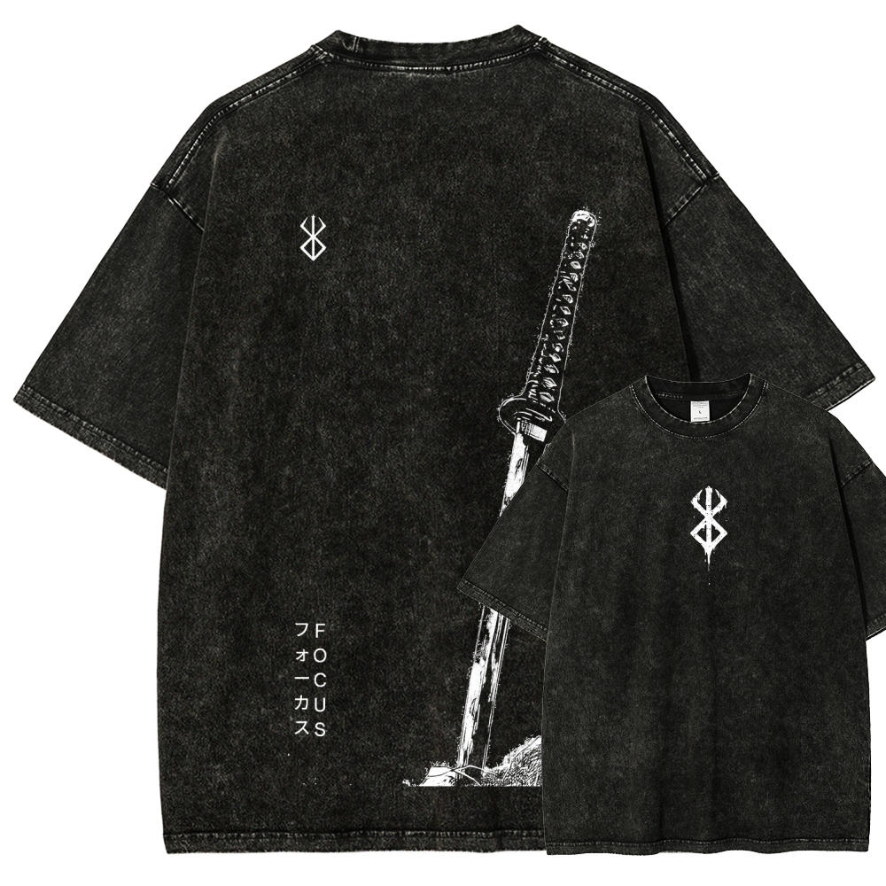 Berserk Anime Acid Washed Oversize T-Shirt