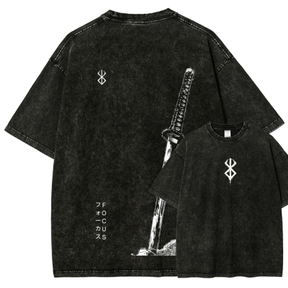 Berserk Anime Acid Washed Oversize T-Shirt