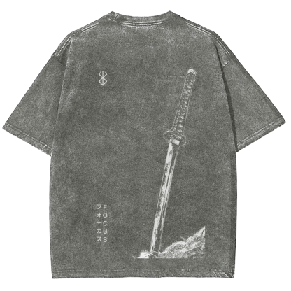 Berserk Anime Acid Washed Oversize T-Shirt