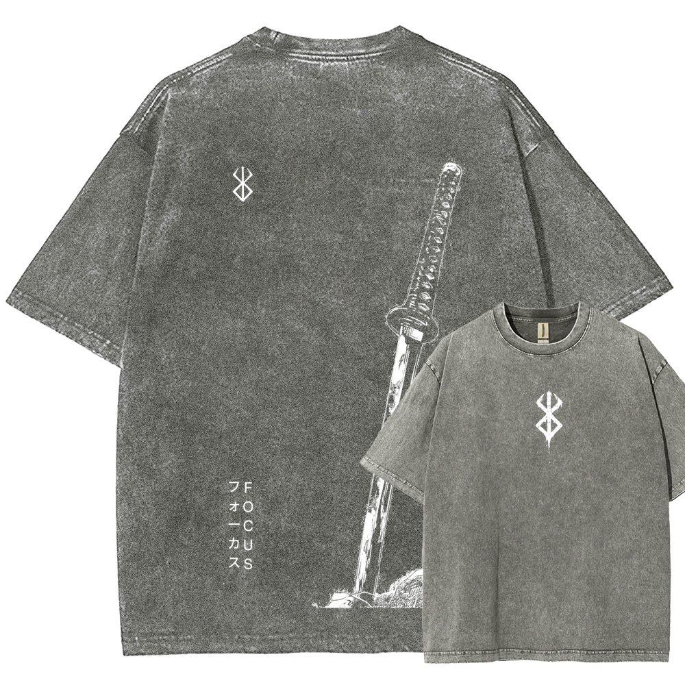 Berserk Anime Acid Washed Oversize T-Shirt