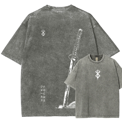 Berserk Anime Acid Washed Oversize T-Shirt