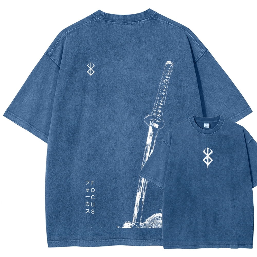 Berserk Anime Acid Washed Oversize T-Shirt