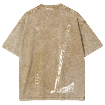 Berserk Anime Acid Washed Oversize T-Shirt