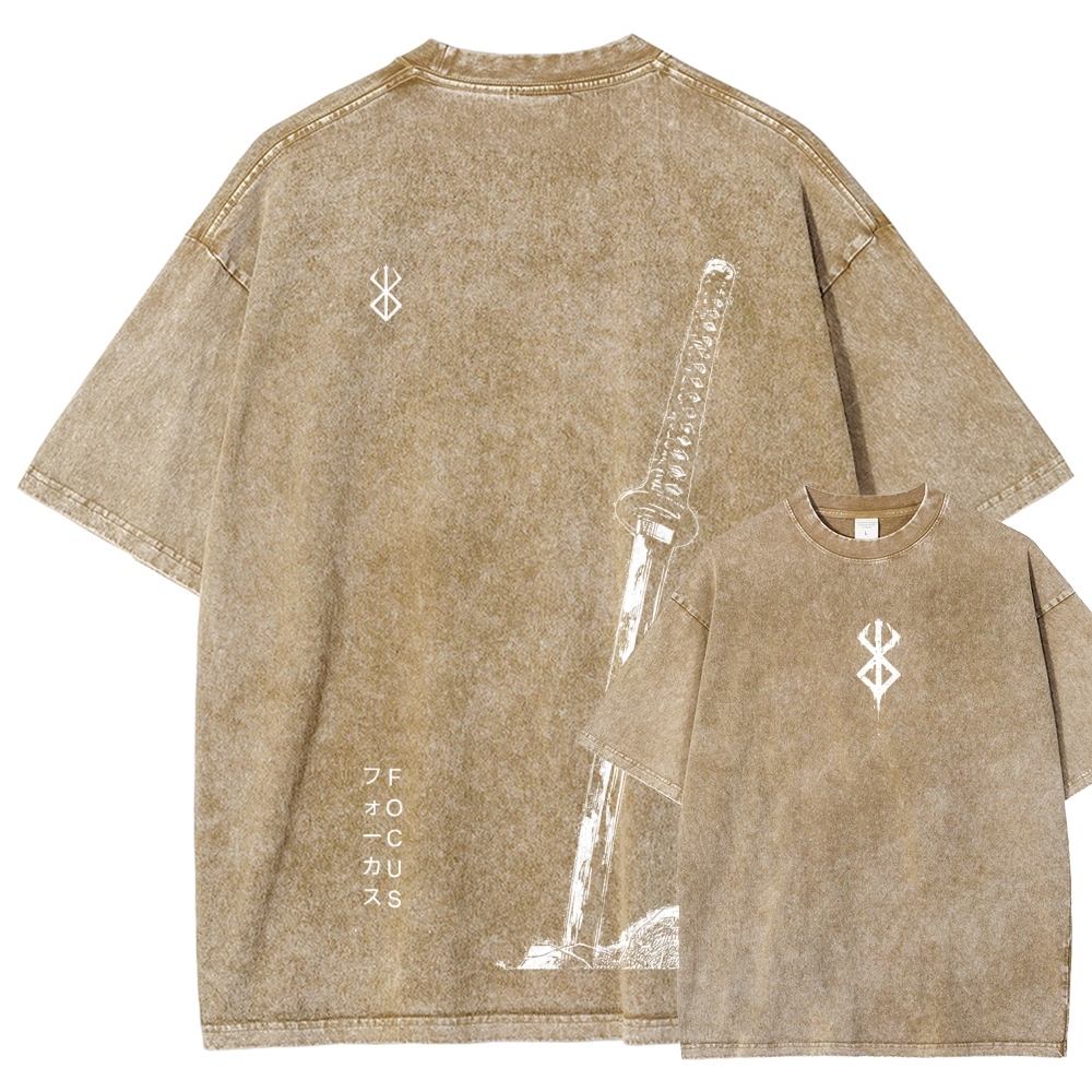 Berserk Anime Acid Washed Oversize T-Shirt