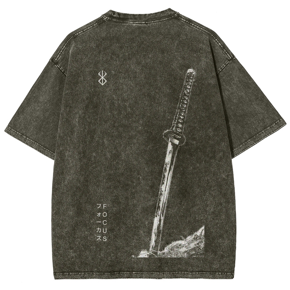 Berserk Anime Acid Washed Oversize T-Shirt