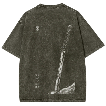 Berserk Anime Acid Washed Oversize T-Shirt