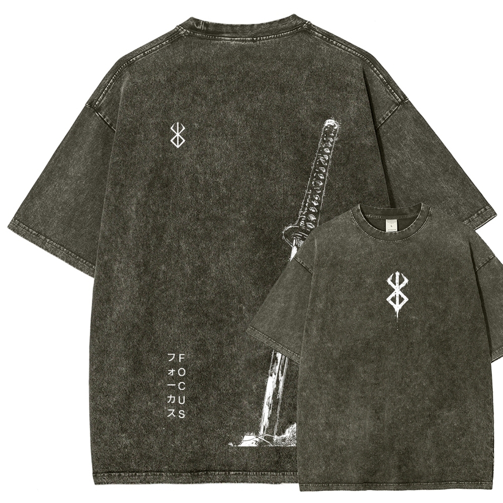 Berserk Anime Acid Washed Oversize T-Shirt