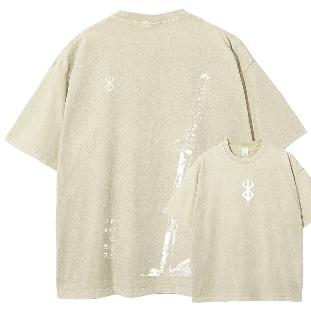 Berserk Anime Acid Washed Oversize T-Shirt