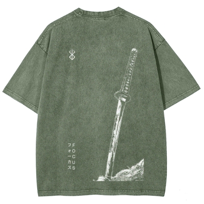 Berserk Anime Acid Washed Oversize T-Shirt