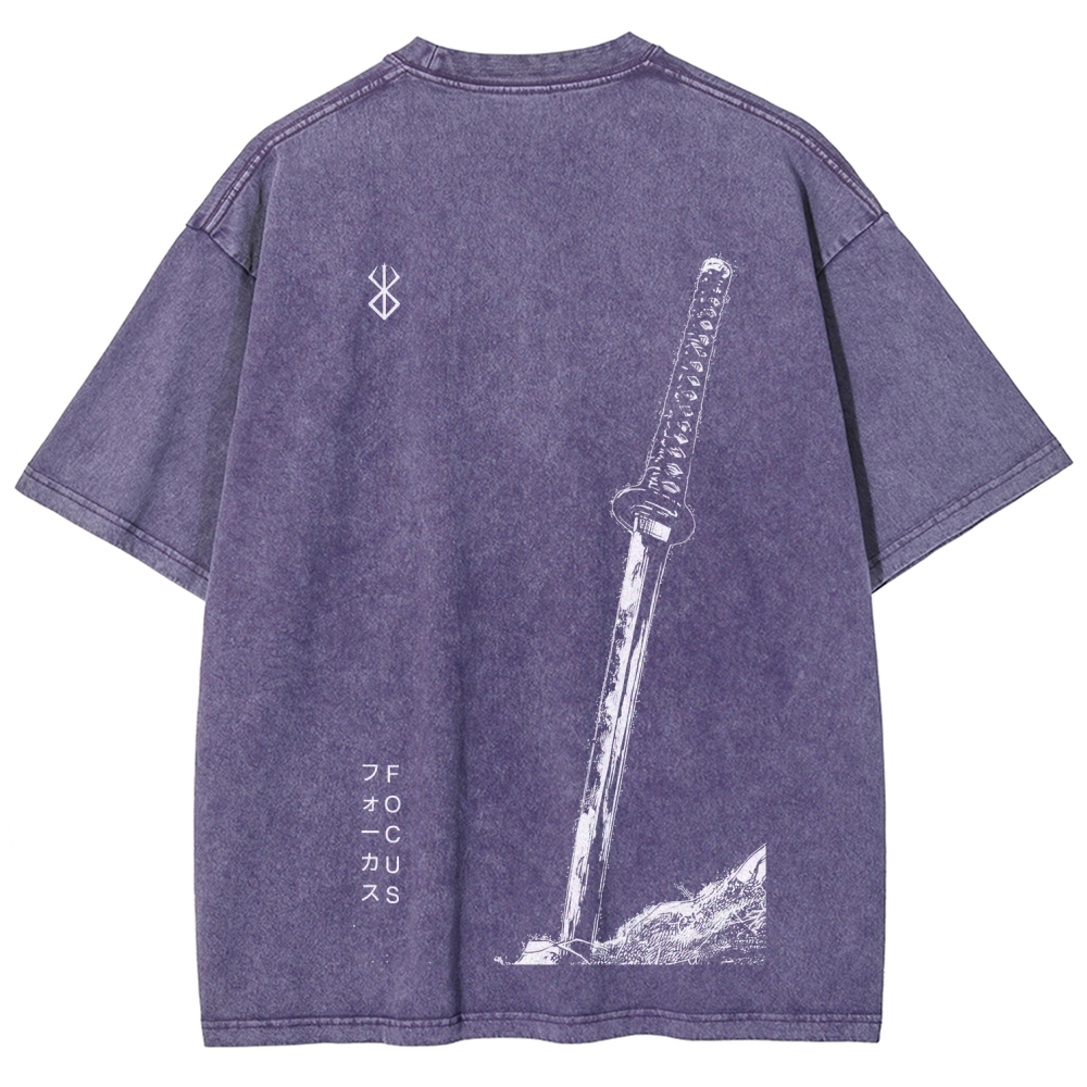 Berserk Anime Acid Washed Oversize T-Shirt