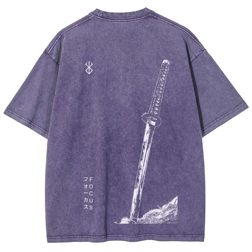 Berserk Anime Acid Washed Oversize T-Shirt