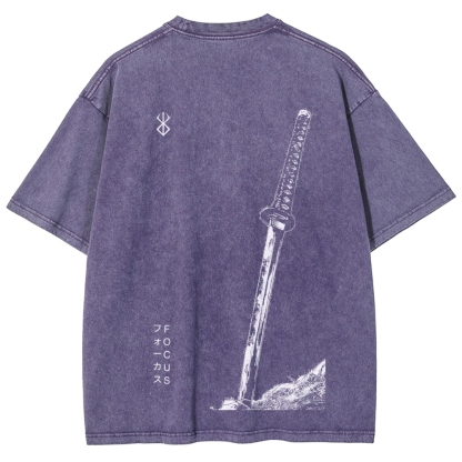 Berserk Anime Acid Washed Oversize T-Shirt