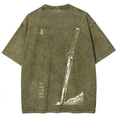 Berserk Anime Acid Washed Oversize T-Shirt