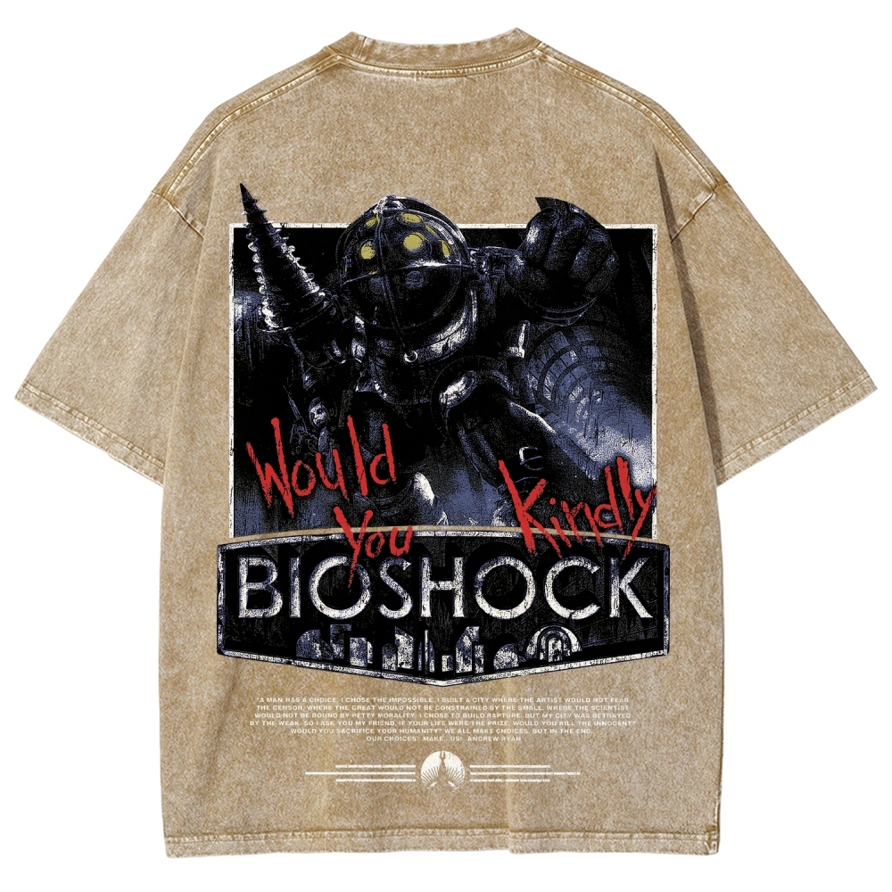 Bioshock Would You Kindly Art Horror Washed T-Shirt
