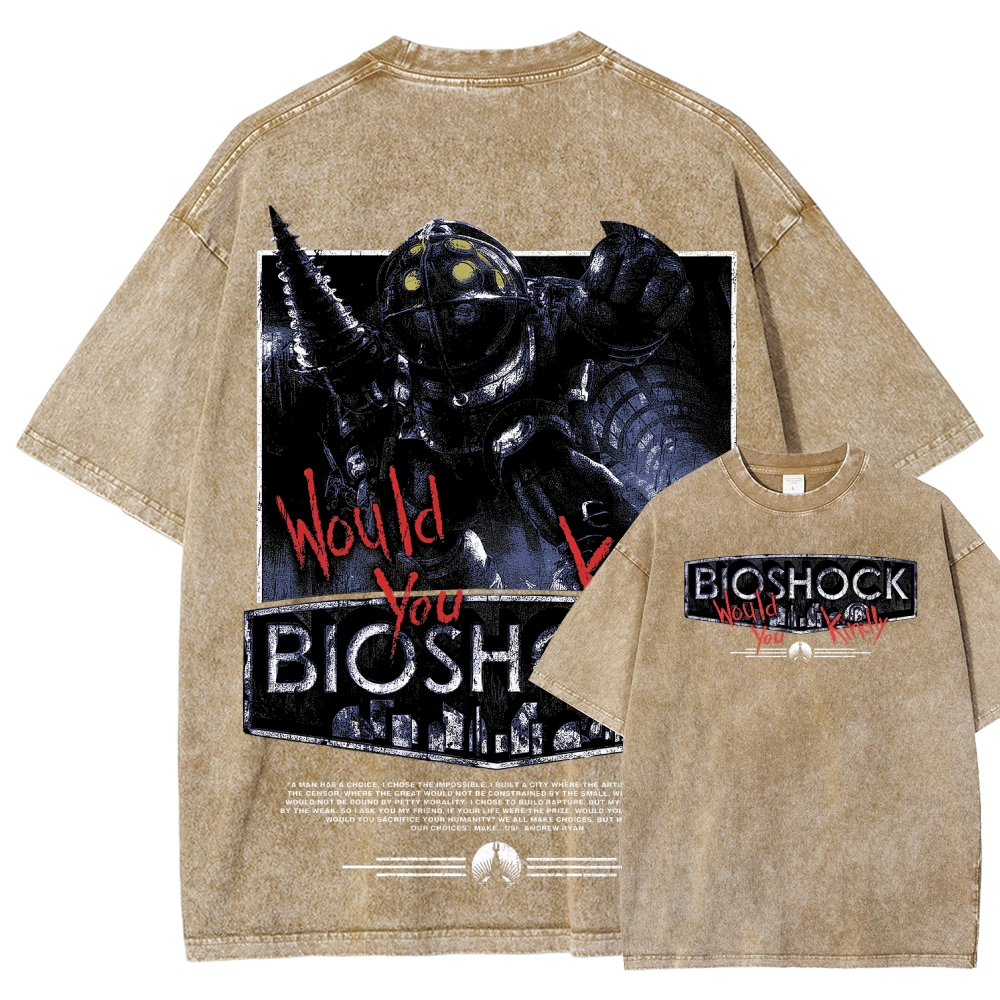 Bioshock Would You Kindly Art Horror Washed T-Shirt