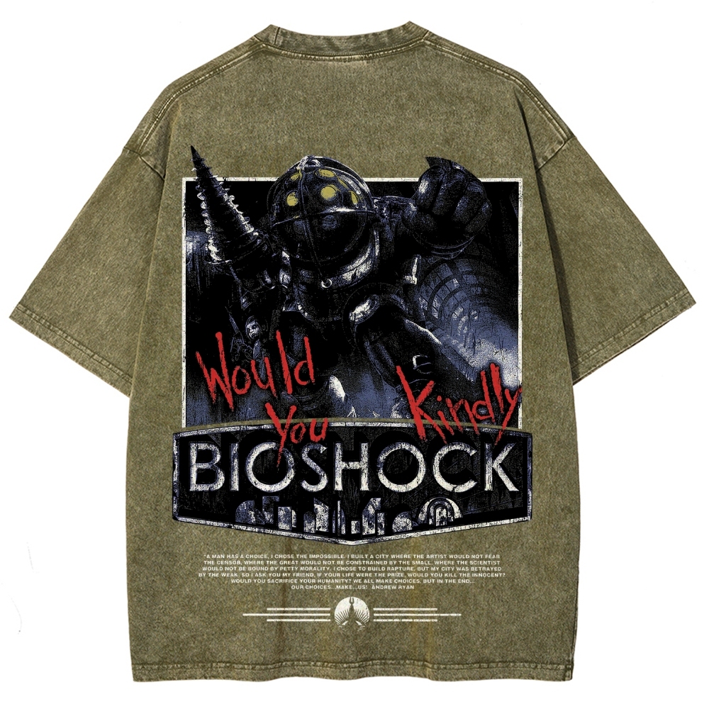 Bioshock Would You Kindly Art Horror Washed T-Shirt