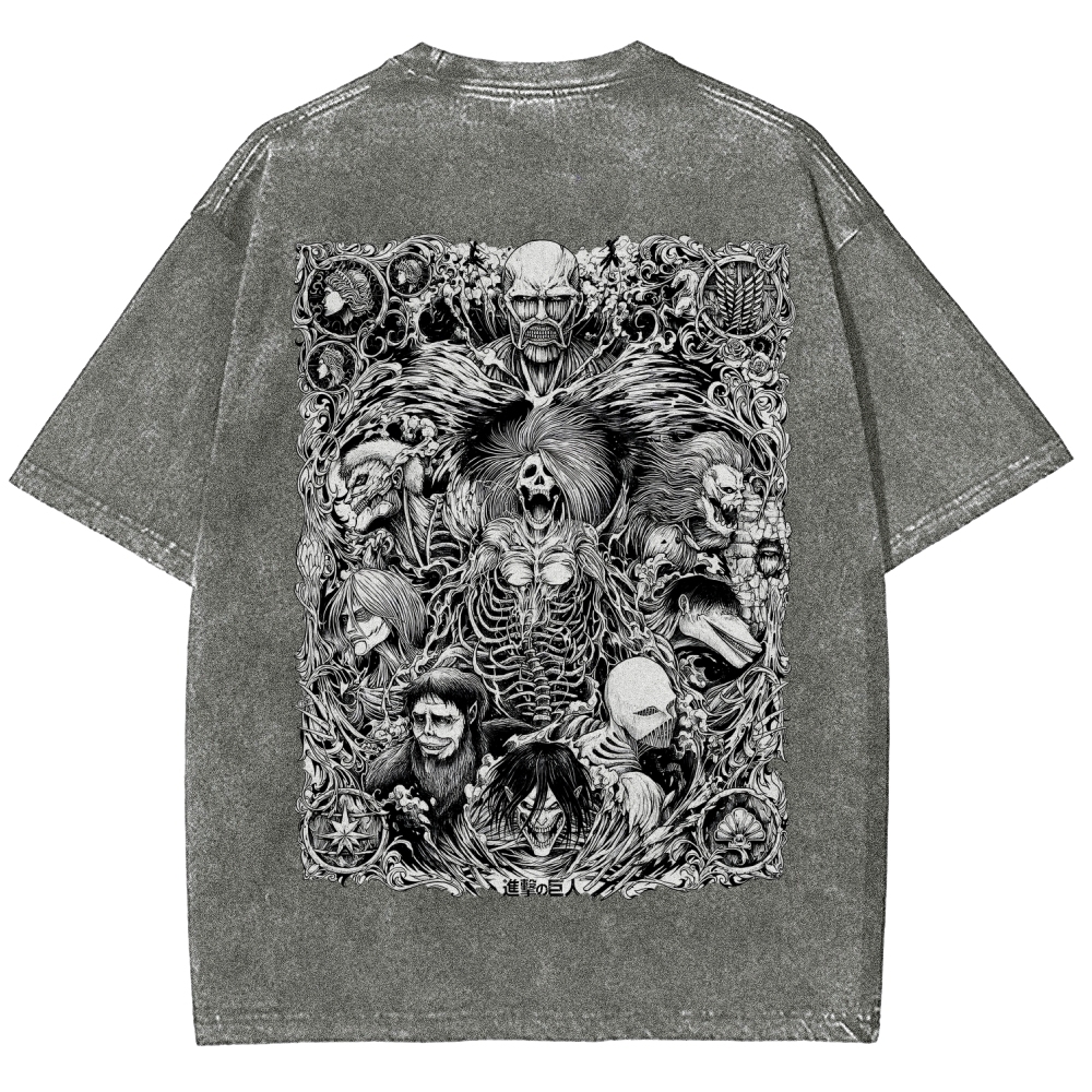 The Key Shingeki no Kyojin - Attack On Titan Anime Vintage Black Cotton Washed T-shirt