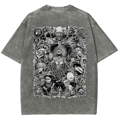 The Key Shingeki no Kyojin - Attack On Titan Anime Vintage Black Cotton Washed T-shirt