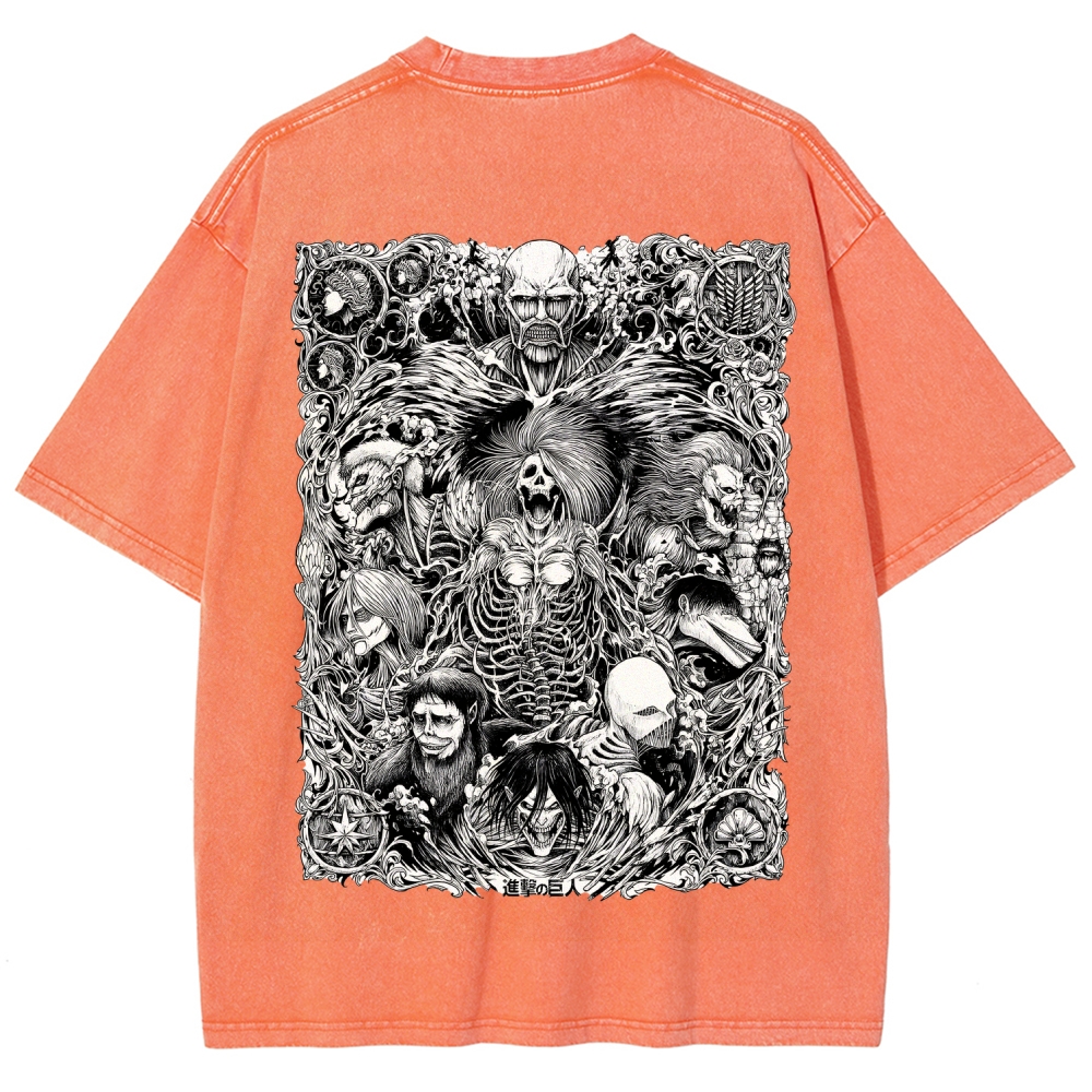 The Key Shingeki no Kyojin - Attack On Titan Anime Vintage Black Cotton Washed T-shirt