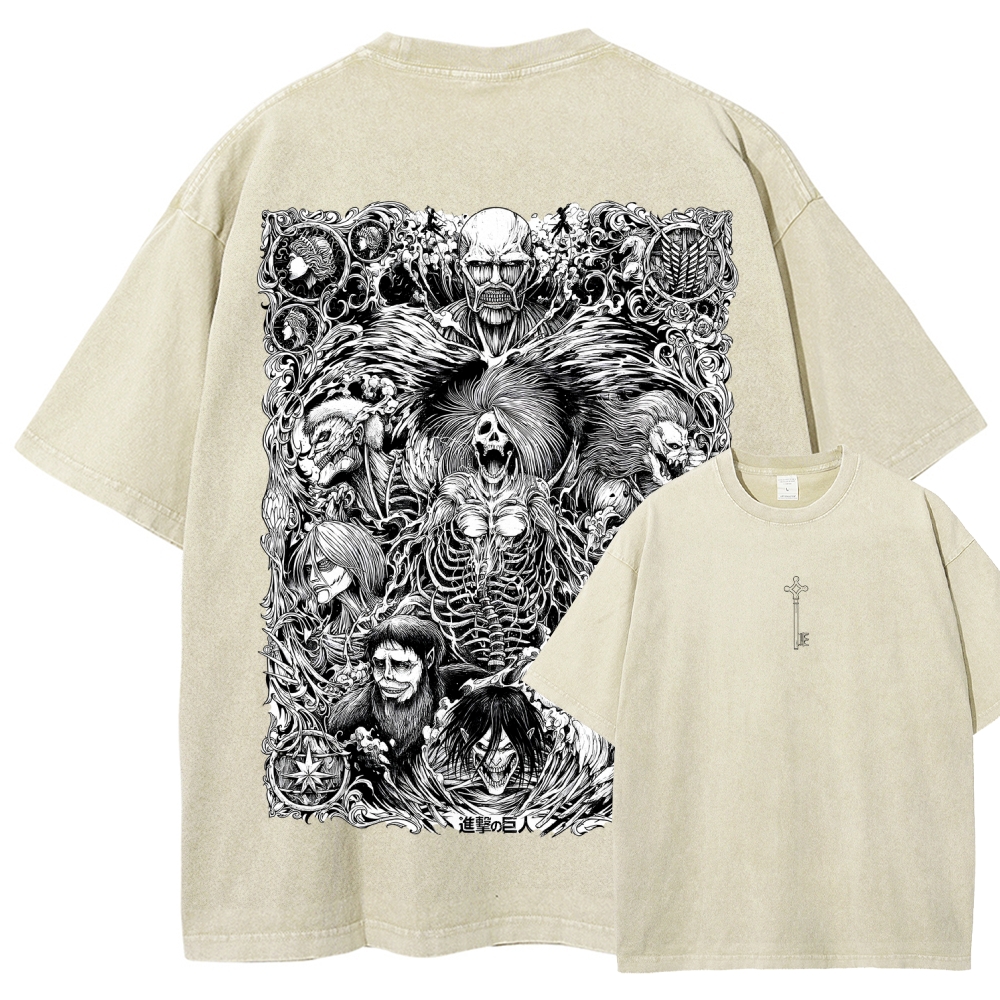 The Key Shingeki no Kyojin - Attack On Titan Anime Vintage Black Cotton Washed T-shirt