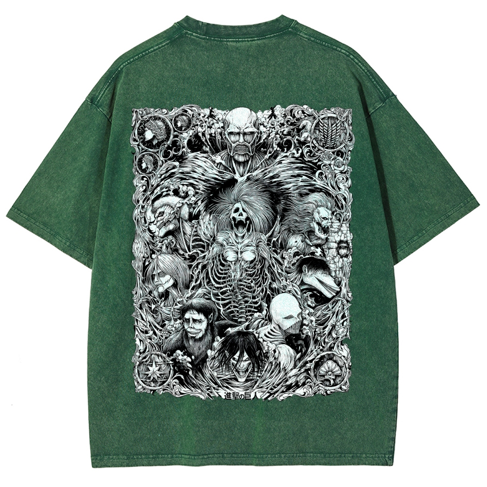 The Key Shingeki no Kyojin - Attack On Titan Anime Vintage Black Cotton Washed T-shirt