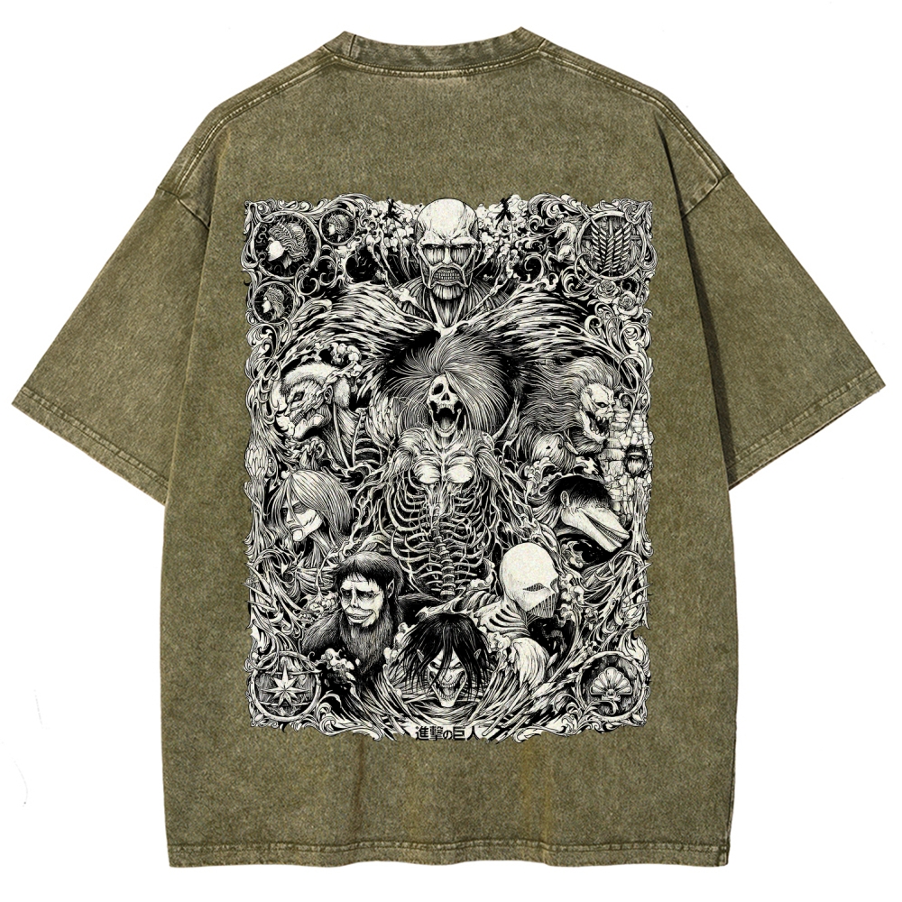 The Key Shingeki no Kyojin - Attack On Titan Anime Vintage Black Cotton Washed T-shirt