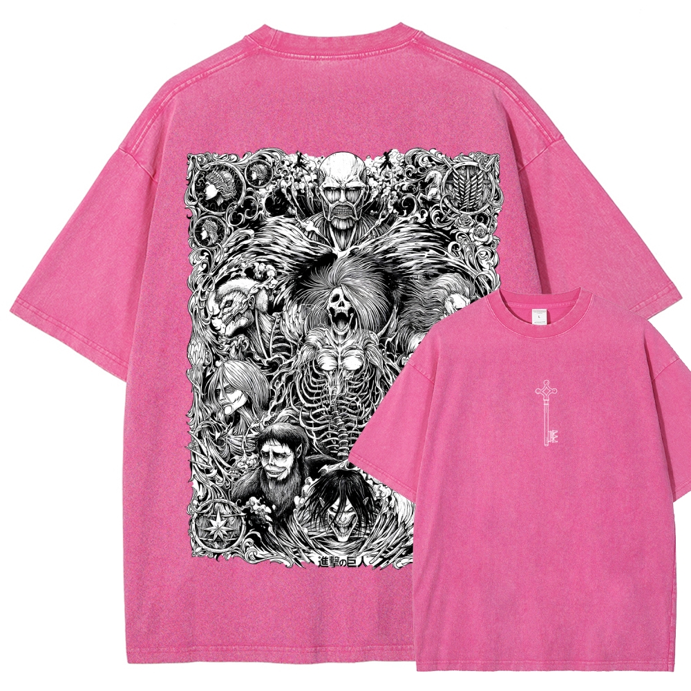 The Key Shingeki no Kyojin - Attack On Titan Anime Vintage Black Cotton Washed T-shirt
