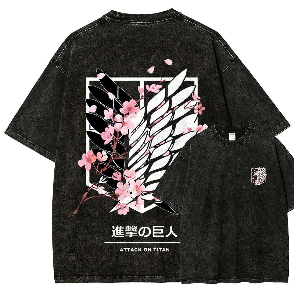 Attack On Titan Anime Unisex Tee | Wings Of Freedom AOT Shirts - Eren Acid Wash T-Shirt