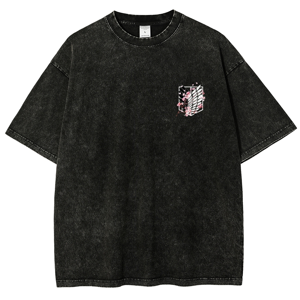 Attack On Titan Anime Unisex Tee | Wings Of Freedom AOT Shirts - Eren Acid Wash T-Shirt