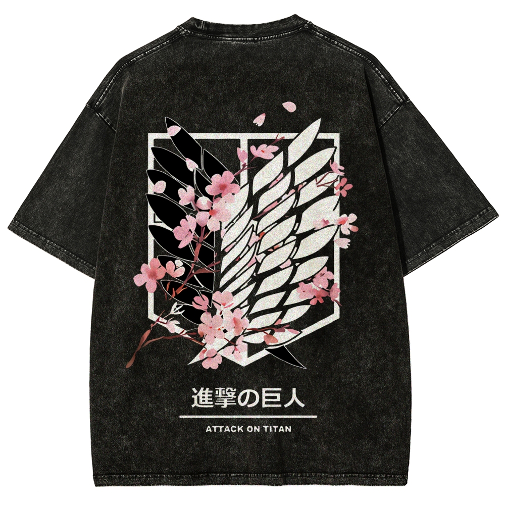 Attack On Titan Anime Unisex Tee | Wings Of Freedom AOT Shirts - Eren Acid Wash T-Shirt