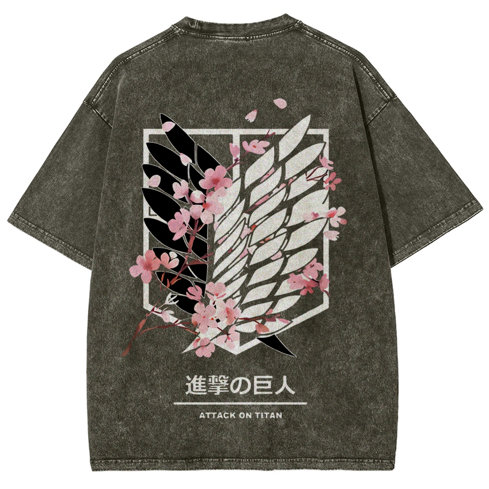 Attack On Titan Anime Unisex Tee | Wings Of Freedom AOT Shirts - Eren Acid Wash T-Shirt