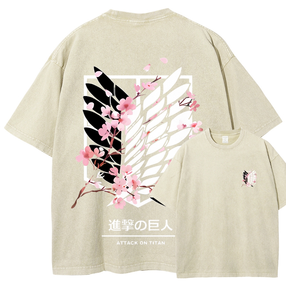 Attack On Titan Anime Unisex Tee | Wings Of Freedom AOT Shirts - Eren Acid Wash T-Shirt