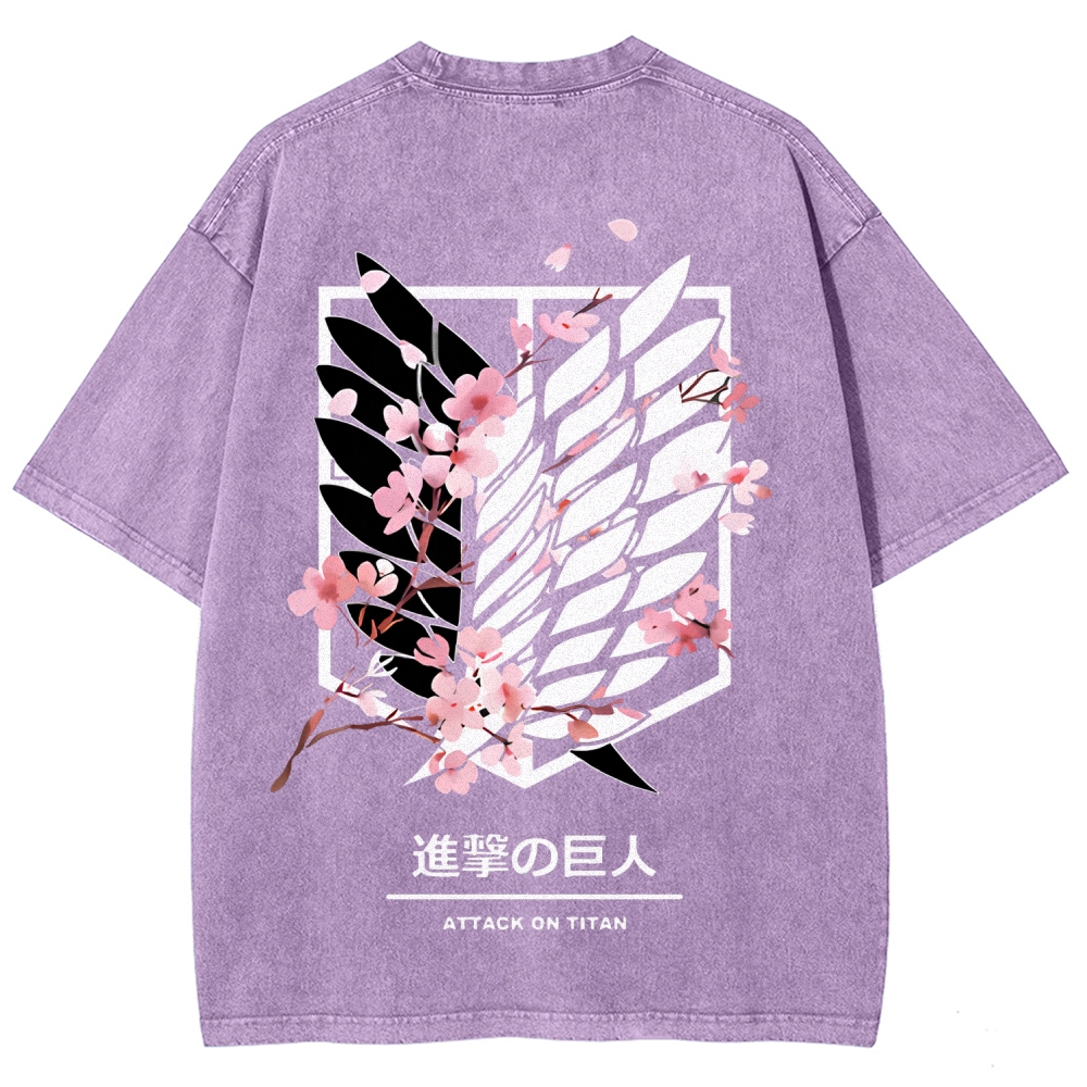 Attack On Titan Anime Unisex Tee | Wings Of Freedom AOT Shirts - Eren Acid Wash T-Shirt