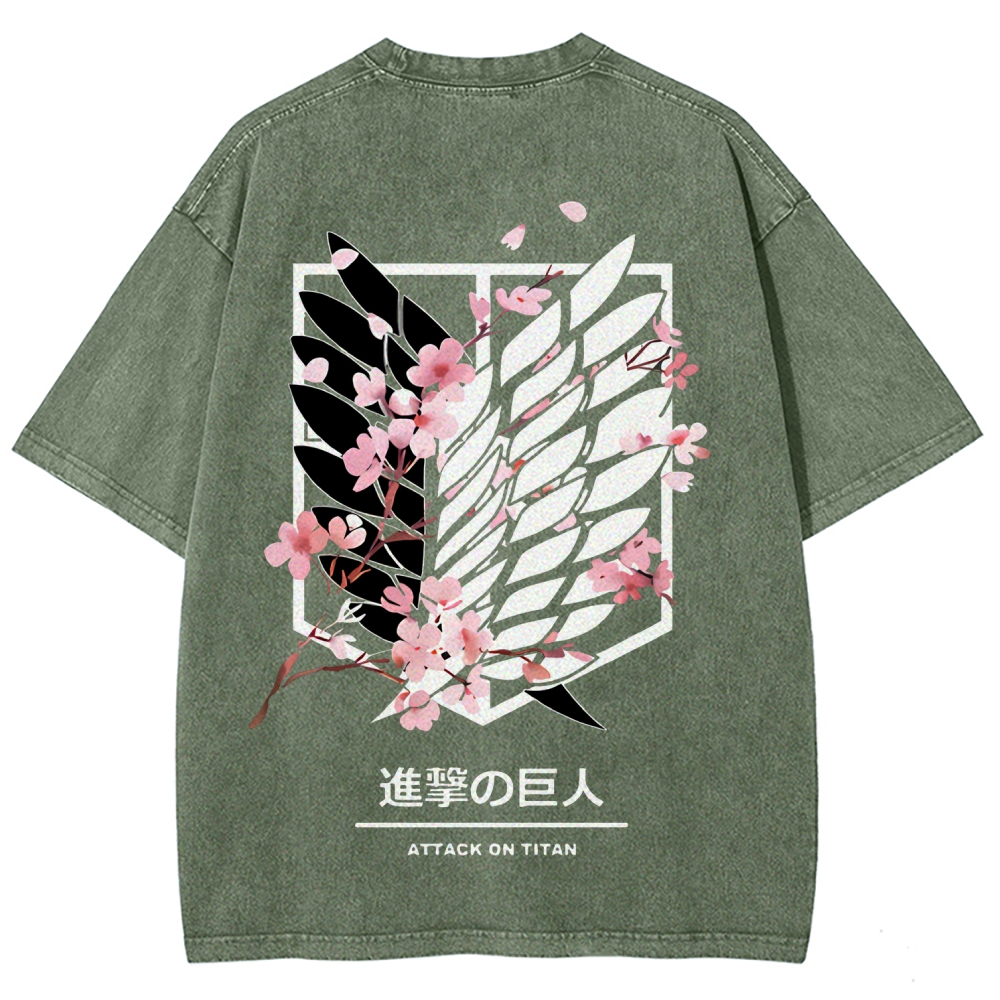 Attack On Titan Anime Unisex Tee | Wings Of Freedom AOT Shirts - Eren Acid Wash T-Shirt