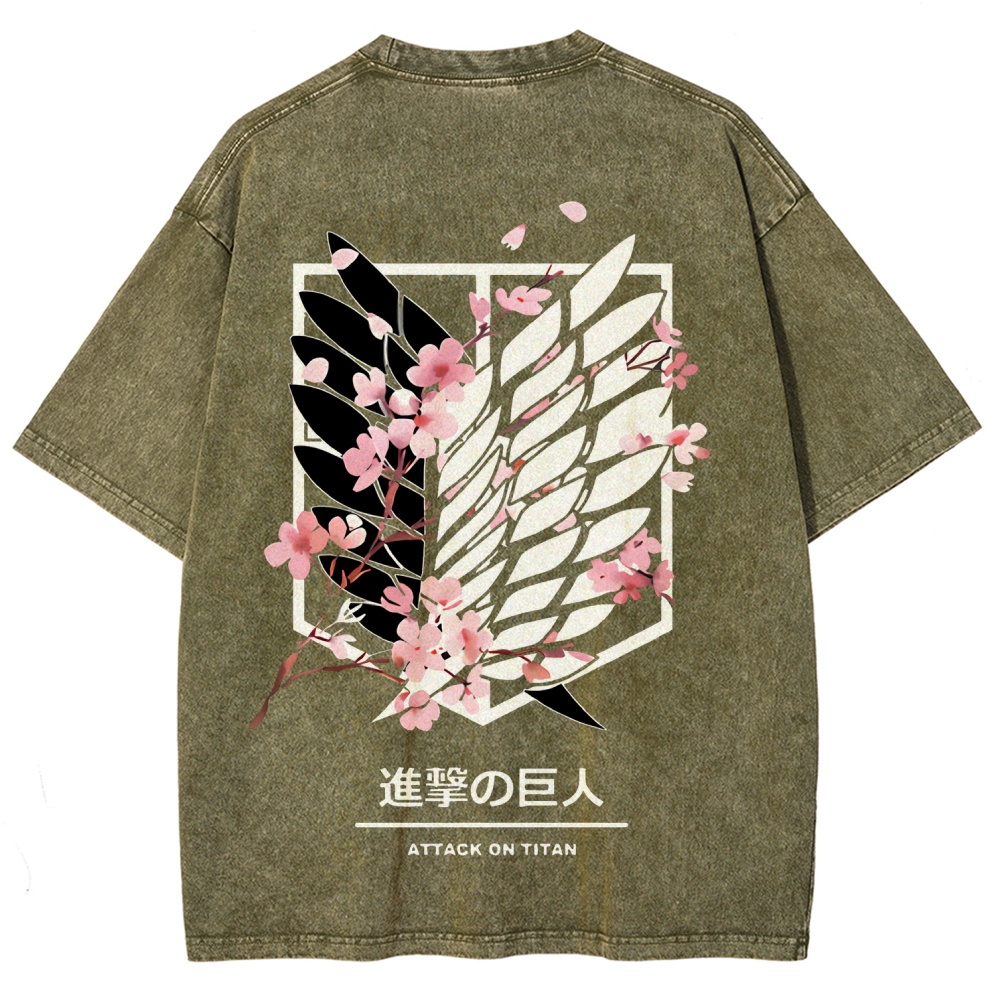Attack On Titan Anime Unisex Tee | Wings Of Freedom AOT Shirts - Eren Acid Wash T-Shirt