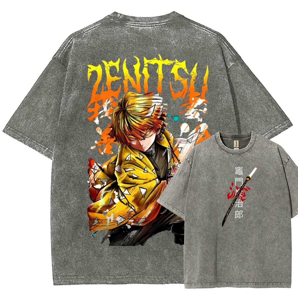 Zenitsu - Demon Slayer Clothing Washed Cotton T-Shirt