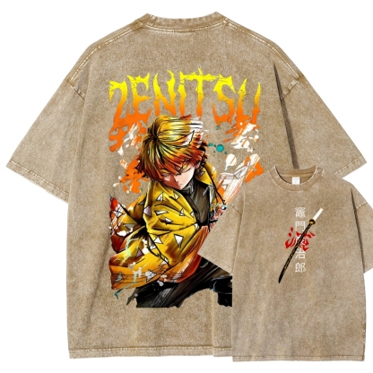 Zenitsu - Demon Slayer Clothing Washed Cotton T-Shirt