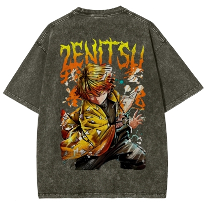 Zenitsu - Demon Slayer Clothing Washed Cotton T-Shirt