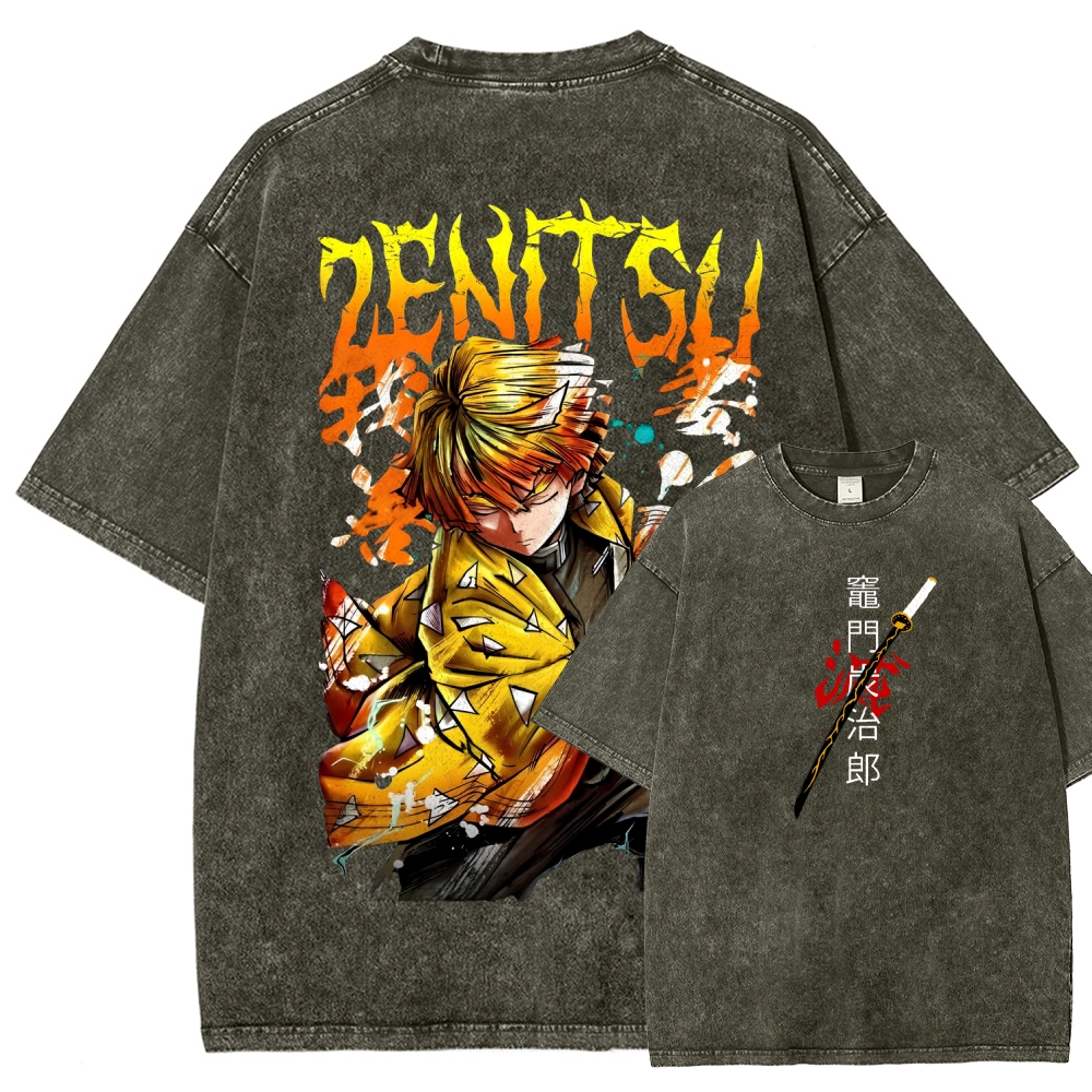 Zenitsu - Demon Slayer Clothing Washed Cotton T-Shirt