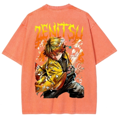 Zenitsu - Demon Slayer Clothing Washed Cotton T-Shirt