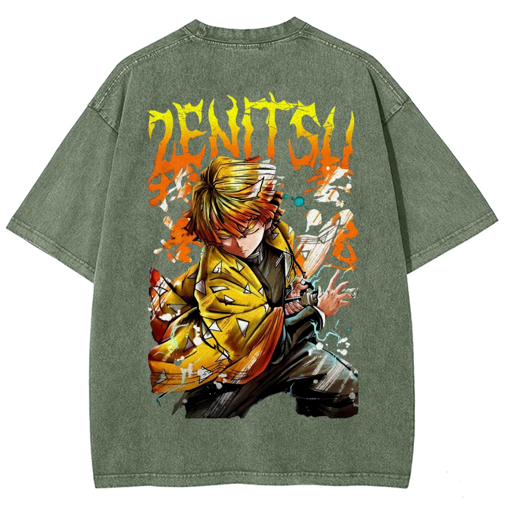 Zenitsu - Demon Slayer Clothing Washed Cotton T-Shirt