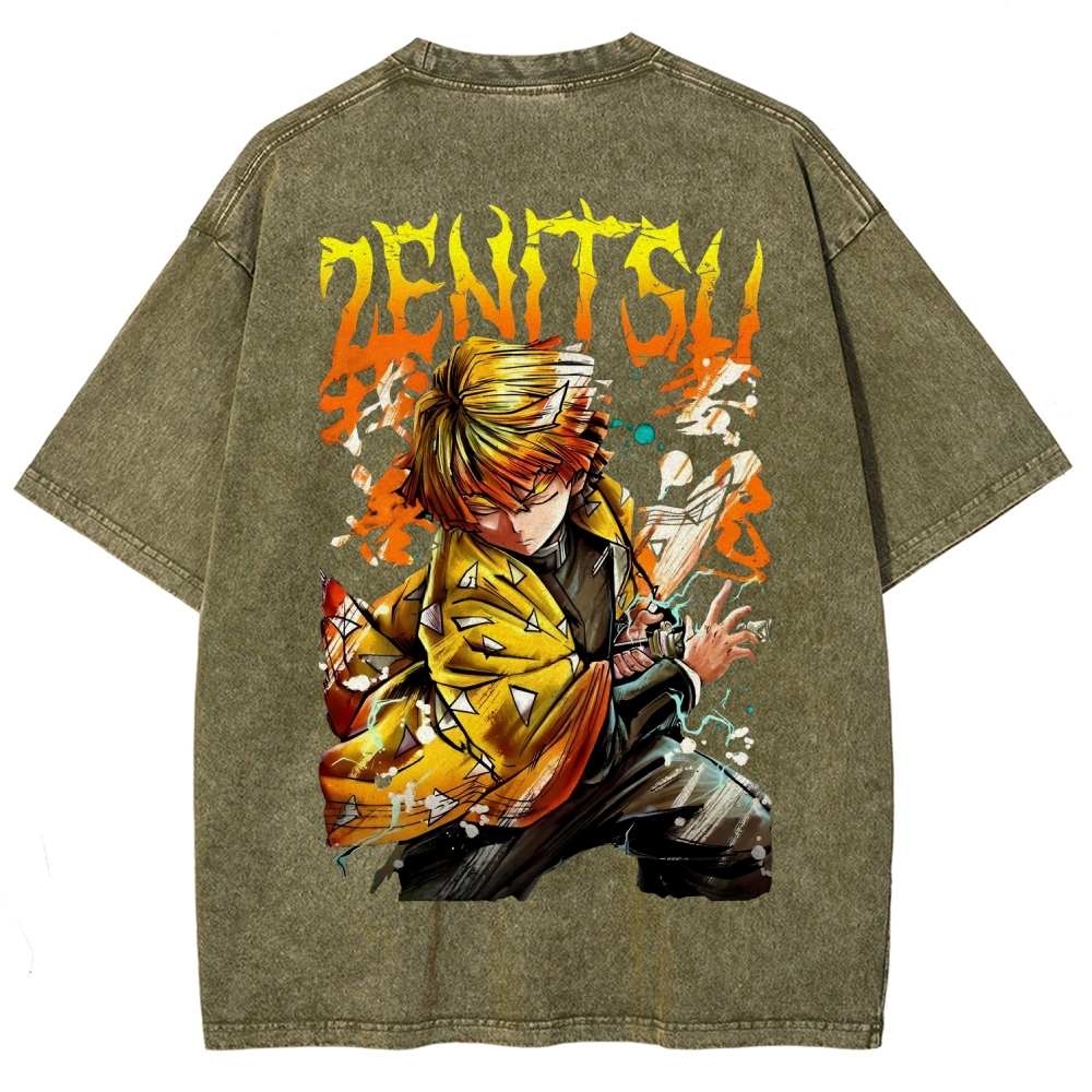 Zenitsu - Demon Slayer Clothing Washed Cotton T-Shirt