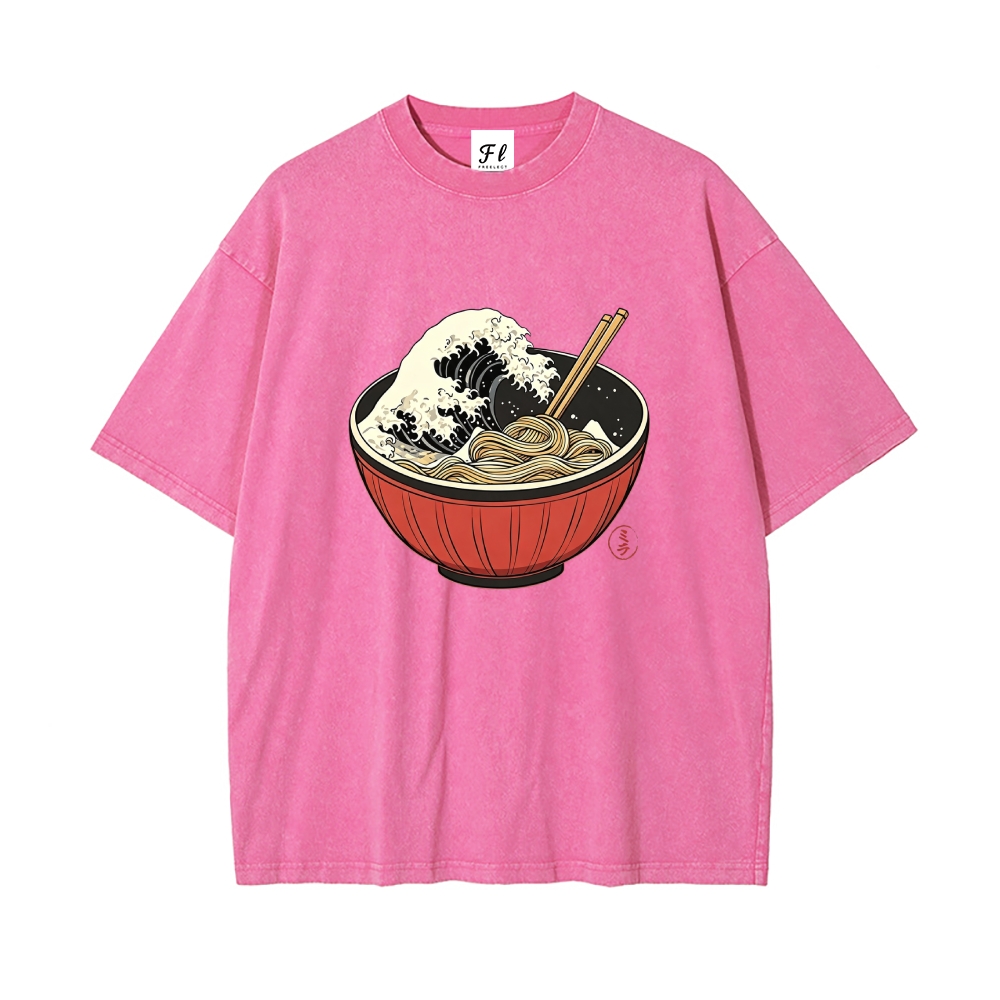 Great Wave Inside Ramen Bowl Washed T-Shirt
