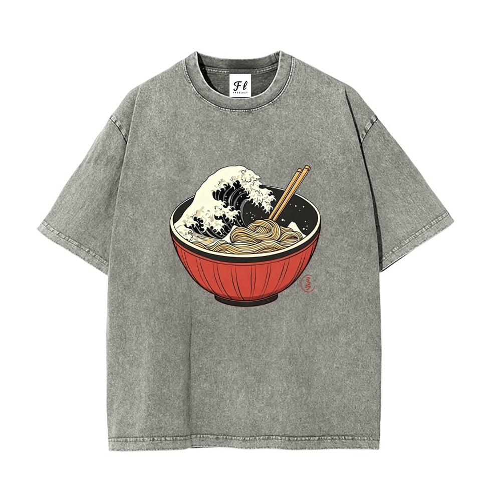 Great Wave Inside Ramen Bowl Washed T-Shirt