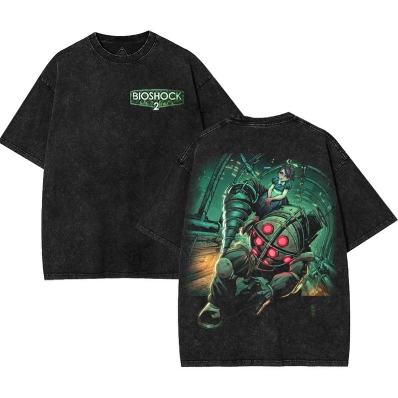 BioShock 2 Would You Kindly Big Daddy Washed Tshirt, Vintage Washed Oversize Graphic T-Shirt