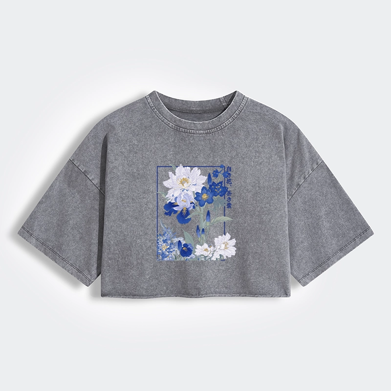 Blossoms Of The Firmament Women's Washed Crop T-Shirt